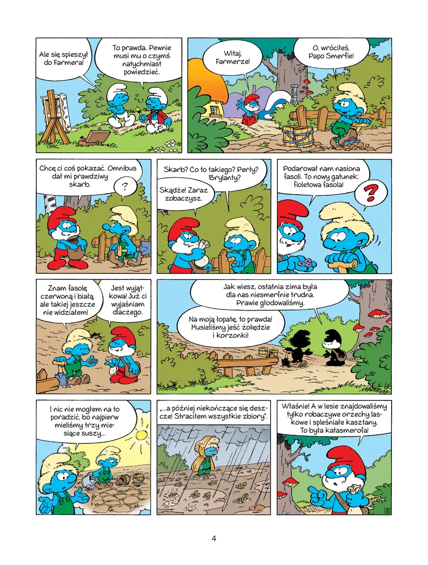 Przykładowa plansza Smerfy i fioletowa fasola - recenzja komiksu.