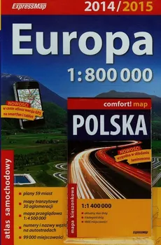 Europa atlas samochodowy 1:800 000 + laminowana mapa kieszonkowa Polski 1:1 400 000