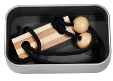 IQ-Test Puzzle Dwie Kulki i Płytka, czarny, bambus, sznurek, metalowe pudełko