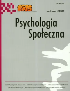 Psychologia społeczna Tom 2 nr 1(3) 2007