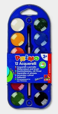 Farby wodne w pastylkach Primo 12 kolorów + pędzelek