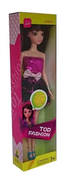 Lalka Top Fashion 29 cm ciemne włosy fioletowa sukienka