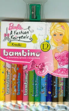 Kredki Bambino drewniane 12 kolorów z nadrukiem z temperówką Barbie - Outlet