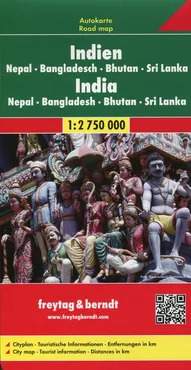 Indie Nepal Bangladesz Bhutan Mapa 1:2 750 000