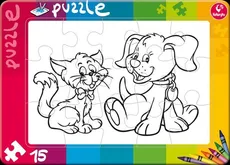 Puzzle do kolorowania 15 Kot i pies