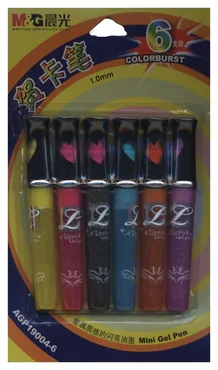 Długopisy żelowe brokatowe M&G 6 kolorów