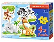 Puzzle konturowe 3-4-6-9 African Animals 4 w 1