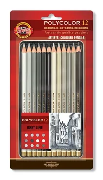 Kredki Polycolor odcienie szarości 12 kolorów w metalowej kasetce