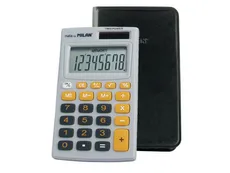 Kalkulator Milan kieszonkowy w etui 8 pozycyjny, szaro - pomarańczowy