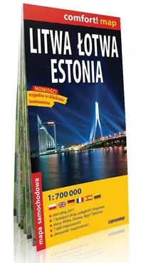 Litwa Łotwa Estonia mapa samochodowa 1:700 000