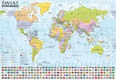Świat Mapa polityczna i krajobrazowa mapa ścienna oprawiona w listwy