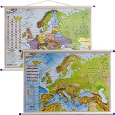 Europa mapa ścienna polityczna i fizyczna dwustronna 1: 7 000 000
