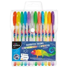 Długopisy żelowe Kidea fluorescencyjne i z brokatem 12 kolorów - Outlet