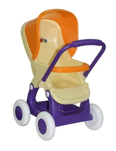 Wózek do lalek spacerówka 4-kołowa żółto-pomarańczowy