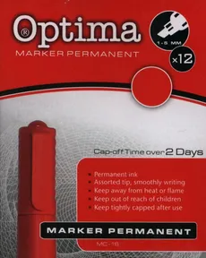 Marker permanentny Optima czerwony końcówka ścięta 12 sztuk
