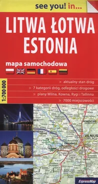Litwa Łotwa Estonia Mapa samochodowa 1:700 000