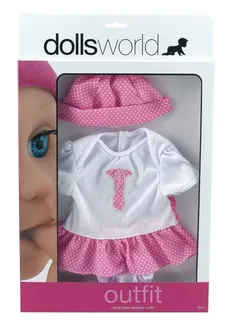 Ubranko dla lalki Deluxe 41 cm biało różowe z czapeczką