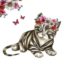 Karnet Swarovski kwadrat Kot z kwiatami