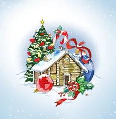 Karnet Swarovski kwadrat Święta Domek z choinką