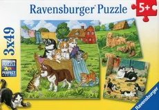 Puzzle 3x49 Słodkie pieski i kotki