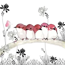Karnet Swarovski kwadrat Różowe ptaszki na gałęzi