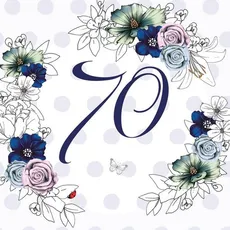 Karnet Swarovski kwadrat Urodziny 70 kwiaty