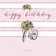 Karnet Swarovski kwadrat Urodziny rower z kwiatami