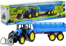 Traktor gigant z przyczepą + wymienne łyżki niebieski