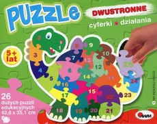 Puzzle dwustronne cyferki działania dinozaur