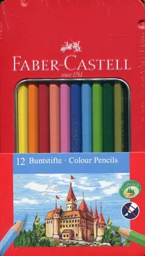Kredki ołówkowe zamek 12 kolorów metalowe opakowanie