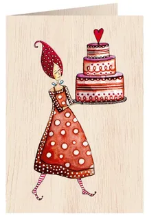 Karnet drewniany C6 + koperta Kobieta z tortem
