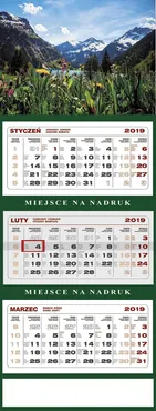 Kalendarz 2019 trójdzielny Alpy