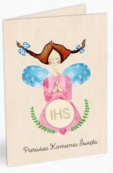 Karnet drewniany C6 + koperta Komunia Dziewczynka