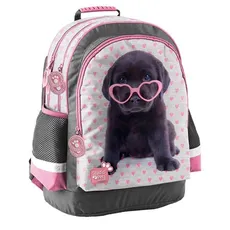 Plecak szkolny Studio Pets szary w różowe serduszka