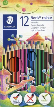 Kredki ołówkowe sześciokątne Noris 12 kolorów + ołówek + gumka + temperówka