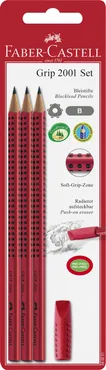 Zestaw Grip 2001 B 3 x ołówek+gumka czerwony