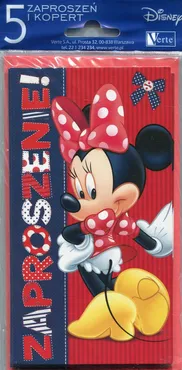 Zaproszenie z kopertą małe Disney Minnie 5 sztuk