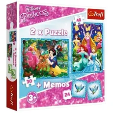 Puzzle 2w1 + Memos Disney Księżniczki Niezwykły świat Księżniczek