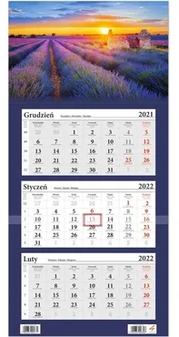 Kalendarz ścienny 2022 trójdzielny Pole Lawendy