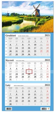 Kalendarz ścienny 2022 trójdzielny LUX Wiatraki