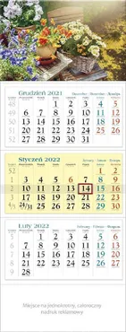 Kalendarz 2022 trójdzielny Kwiaty