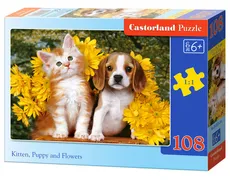 Puzzle Kitten, Puppy and Flowers 108