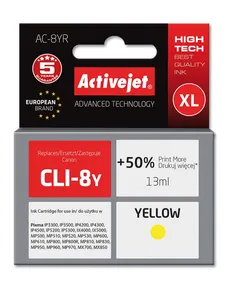 Tusz Activejet AC-8YR (zamiennik Canon CLI-8Y; Premium; 13 ml; żółty)