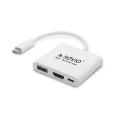 SAVIO HUB USB TYP C - HDMI, USB 3.0, PD AK-48