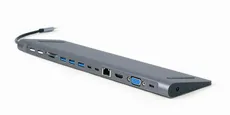 GEMBIRD MULTI ADAPTER USB TYPE-C 8W1 (HUB USB + HDMI + VGA + PD + CZYTNIK KART + LAN + AUDIO 3,5 MM) KOLOR SZARY