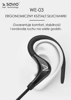 Słuchawki bezprzewodowe, z mikrofonem, ze słuchawkami SAVIO WE-03 (dokanałowe, sportowe; bezprzewodowe, Bluetooth; z wbudowanym mikrofonem; kolor czarny