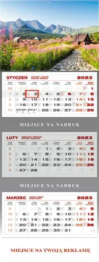 Kalendarz 2023 ścienny trójdzielny Tatry