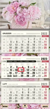 Kalendarz 2023 ścienny trójdzielny Peonie