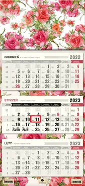 Kalendarz 2023 ścienny trójdzielny Roses Vintage