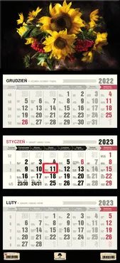 Kalendarz 2023 ścienny Trójdzielny Słoneczniki